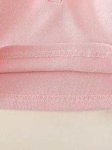 SHEIN 2pcs Baby Girls' Casual Polo Shirt Top Set, Spring/Summer - Apricot - View 4