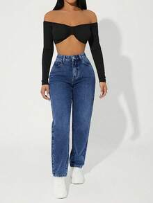 EURMUSE Zipper Fly Denim Jeans - Blue - View 3