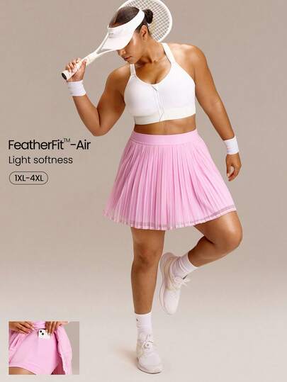 GLOWMODE FeatherFit™-Air Big Serves Lightweight Quick-Dry Double-Layered Built-In Shorts Pleated Mesh Mini Tennis Skirt Light Support Low Impact Tennis Golf Pickleball Daily Casual Wear