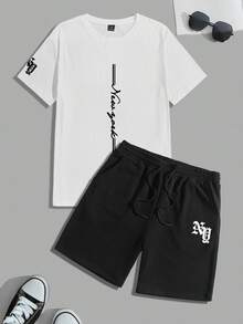 Manfinity Homme 男士休闲宽松落肩短袖T恤套装 - 彩色 - 查看 2