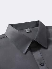Manfinity Mode Camisa de manga larga de unicolor versátil y casual para hombres, formal, ceremonia - Gris Oscuro - Ver 4