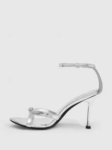 CUCCOO SZL 女士夏季金属扣圆头性感亮银色露趾凉鞋，适合派对和晚宴穿着。 - 銀色 - 查看 4