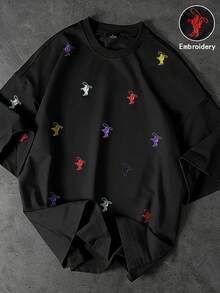 Manfinity Hypemode Áo thun nam thêu 3D, phong cách đường phố, thêu toàn bộ, thích hợp cho các lễ hội âm nhạc ngoài trời, dạo phố thường ngày, quà tặng cho bạn trai/chồng, kỷ niệm. - màu đen - Xem 3