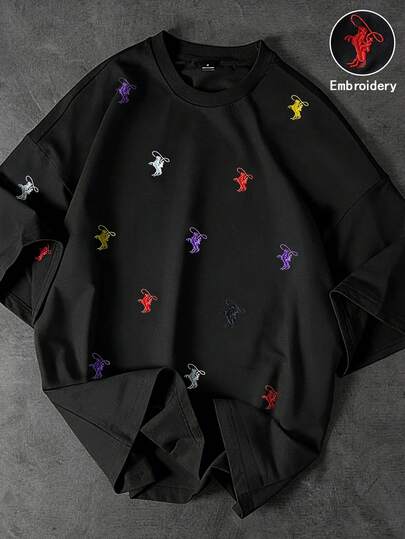 PAVTROS Men's 3D Embroidered Graphic T-Shirt, Street Style, Full Embroidery, Suitable For Outdoor Music Festivals, Casual Outings, Gifts For Boyfriend/Husband, Anniversary