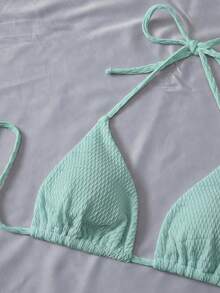 Swim Vcay 女士夏季沙滩纯色吊带系带性感比基尼和三角泳裤泳装套装，含迷你裙 - 綠色 - View 3