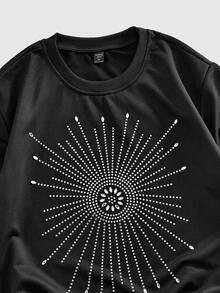 ROMWE MEN 男士休闲闪亮钻石宽松短袖T恤，夏季 - 黑色 - 查看 2