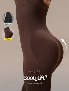 GLOWMODE 24英寸超细柔软无缝闪亮罗纹腰带可拆卸胸垫甜心领连体衣，适合中等强度训练、跑步、健身等。 - 棕色 - 查看 12