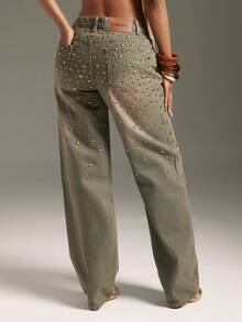 Women's Casual Everyday Wear Jeans With Pockets And Button Embellishments - Medium Wash - View 2