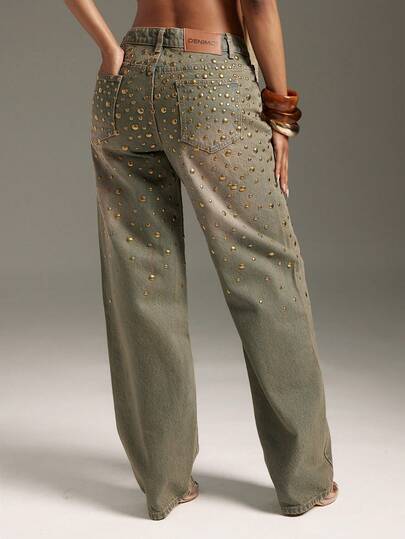 Denimoi Women's Casual Everyday Wear Jeans With Pockets And Button Embellishments