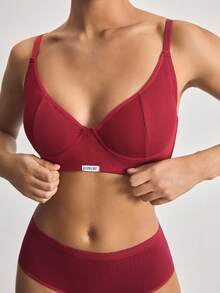 Ocili 1pc Grey Leisure Underwire Lightly Padded Lift & Enhance Bra For Women - Burgundy - View 1