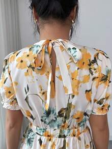 Elenzga Women's Fashionable Elegant All-Over Print Short Sleeve Midi Dress - Multicolor - View 3