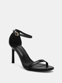 Glitzique Ladies' French Style Pointed Toe Solid Color Stiletto Sandals, European And American Style, Versatile For Summer, Open Toe With Ankle Strap, Sexy High Heels For Dress Fashion Shoes - Black - View 5