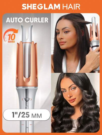 SHEGLAM HAIR It-Curl One-Touch Instant Curler Automatic Curling Iron,Auto Hair Curler,25mm Automatic Hair Curler With 3 Temperatures,Fast Heating & 2-Way Rotation,Automatic Shut-Off,Anti-Scald & Anti-Tangle Rotating Curling Wand,Touch Instant Curler For Hair Styling Birthday Gift Pink Vibe Makeup Party Beach Travel Camping School Campus Festivals Rose Present Girl Charm Best Women's Day Love Yourself Spring Hair Care