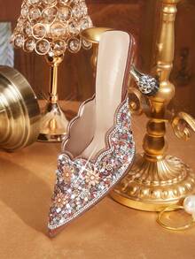 CUCCOO TILAWA Women's Fashion Party Pointed Toe Stiletto Heel Rhinestone Pumps For Christmas Valentine's Day - Brown - View 3