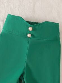 SHEIN 2pcs/Set Young Girls Floral Print Puff Sleeve Shirt And Wide Leg Pants - Green - View 3