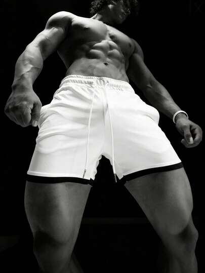 RISE LYT 男友风男士撞色抽绳腰运动短裤慢跑短裤白色男士短裤男士白色短裤男士白色短裤男士白色短裤性感男士内裤