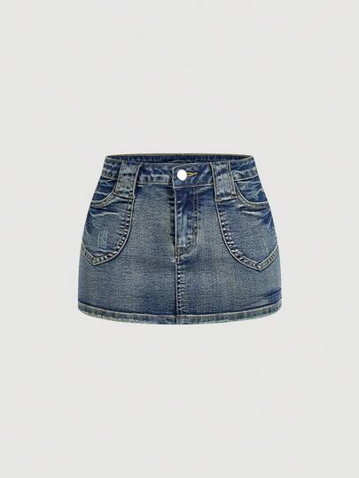 Sweetra Women's Fashion Casual Versatile Retro Sexy Denim Mini Skirt