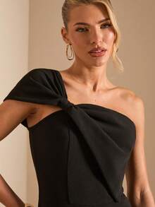 SHEIN BAE Women's Asymmetric Jumpsuit With Bow Decor, Suitable For Wedding Season, Daily Dates, Outings, Parties, Elegant Going Out Outfit - Black - View 6