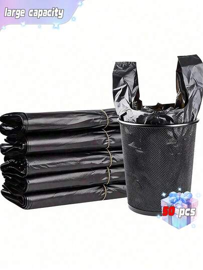 50PCS Plastic T-Shirt Bags With Handles, Polyethylene Shopping Bags, Large Black Garbage Bags, Kitchen Garbage Bags, Vegetable Bags, Grocery, Vegetable, Fruit, Snack Large Garbage Bags - Convenient, Suitable For Supermarkets, Restaurants, Retail Stores, And Household Organizations, Paper, Plastic, Bottles, Newspapers, Lawn Plastic Bags With Handles T-Shirt Bags, Bulk Plastic Bags