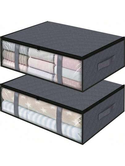 Graue Vliesstoff Aufbewahrungsbox unter dem Bett, transparenter Bettdecken Aufbewahrungsbeutel, Großraum Kleidungsaufbewahrung, flache Unterbett Aufbewahrungslösung.
