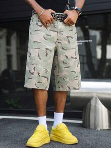 GALLERY FADE Casual Street Camo Straight Loose English Slogan Print Denim Shorts, Spring/Summer - Multicolor - View 4