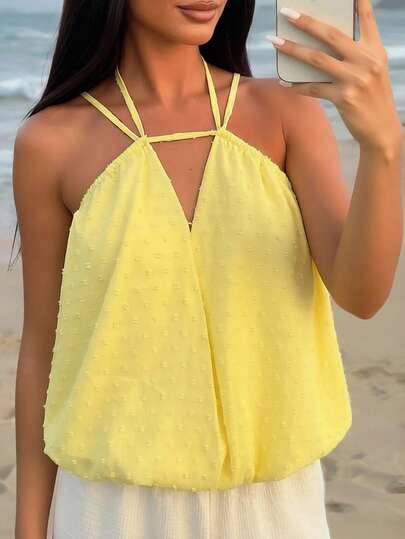 Cévolie Women's Vacation Casual Solid Color Halter Top