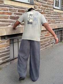 Heavens Edit Pantalon ample à plis à la taille, boucle de ceinture, poches en velours côtelé, couleur unie pour hommes - Gris - Voir 5