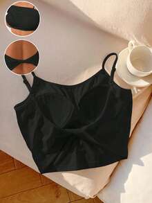 Comfortcana Women's Casual Backless Camisole, Bra-Free, 95% Cotton - Black - View 5