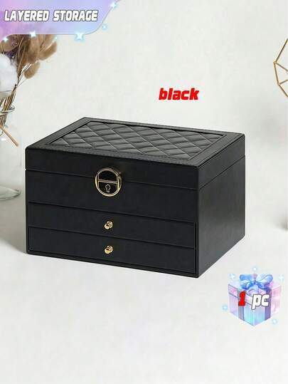 Hộp đựng trang sức 3 tầng có khóa, hộp sắp xếp trang sức để trưng bày vòng cổ, nhẫn, bông tai, quà tặng cho phụ nữ.