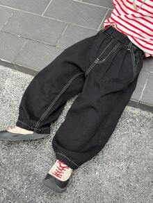DAZY 男童绗缝撞色直筒锥形牛仔裤 - 黑色 - 查看 7