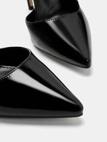 Glitzique Zapatos de mujer de estilo hada versátil con tiras de cuero negro, tacón alto fino de 12 cm de punta fina, tacones altos, sexy, para fiestas, de primavera/otoño - Negro - Ver 5