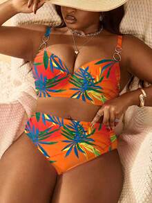 Slaydiva Plus Size Women's 2-Piece Solid Fuchsia Swimwear Set, Underwire Adjustable Strap High Waist Ruched Bottoms - Multicolor - View 1