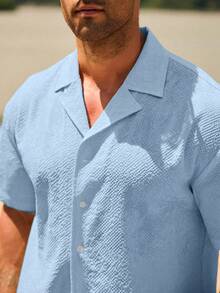 CoralVoy Men's Solid Color Regular Shoulder Short Sleeve Front Button Casual Beach Set, Holiday - Baby Blue - View 6
