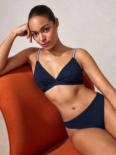 2 件套女士内衣套装，无钢圈文胸，配闪亮肩带