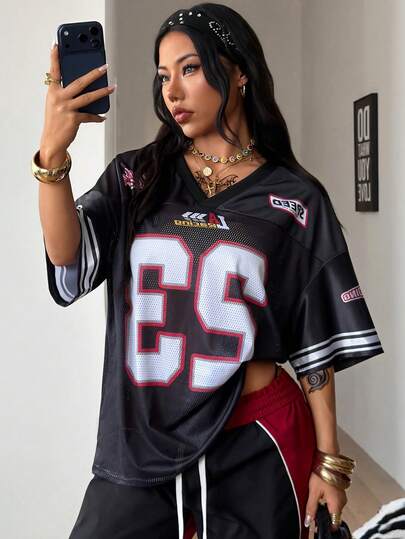 Coolane Women's & Men's  Summer Festival Going Out Streetwear Vintage Breathable Mesh Number Pattern Graphics Baseball Jersey Black Jersey