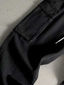 EGENSIO Nam Eo dây rút Cargo Quần denim Với Nghiêng Túi - màu đen - Xem 4