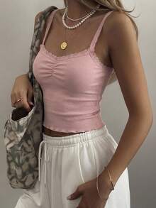 Livesso Women's Square Neck Lace Camisole - Pink - View 2