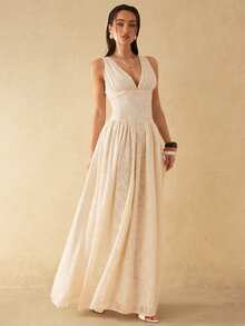 Silquee This Solid-Color, Backless A-Line Maxi Dress Features A Deep V-Neck Design For Easy On And Off, Making It The Perfect Choice For Romantic Dates, Beach Vacations, Weddings, Formal Parties, And Any Occasion Requiring A Sophisticated And Sexy Look. Its Understated Elegance Also Makes It Ideal For A Relaxed Beach Getaway. Whether It's A Beach Vacation, A Romantic Date, A Pool Party, A Beach Party, Commuting, Or Any Occasion Demanding A Sophisticated And Sexy Style, This Dress Is Incredibly Versatile And Easy To Wear.,Summer Dresses For Women - Beige - View 7