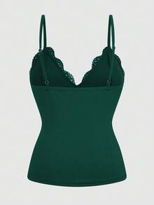 Sweetra Camiseta sin mangas ajustada con volantes, encaje y parches, de estilo vintage y elegante para mujer de talla grande - Verde - Ver 2