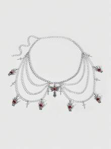 ROMWE Goth 一件式女士银眼十字饰品装饰暗黑朋克风三层腰链连衣裙牛仔裤配饰日常百搭 - 眼睛十字架腰鏈 - 查看 2