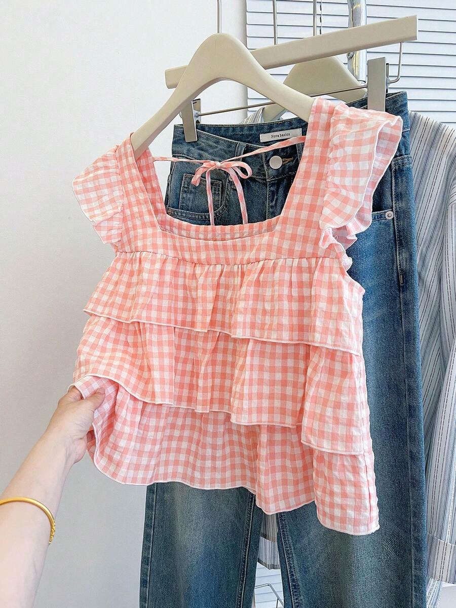 Resyla Áo kiểu nữ viền bèo nhún dễ thương, hàng mới về mùa thu. - Màu Hồng San hô - Xem 1