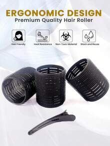 Self Grip Hair Rollers 6/12pcs, No Heat Curlers With Black Clips For Long/Short Hair - Black - View 10
