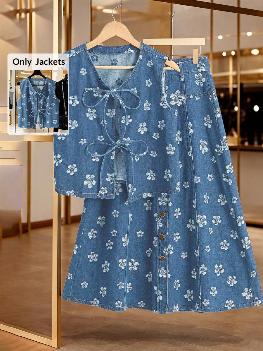 GlowEve Áo sơ mi denim không tay buộc dây, chất liệu jacquard, kiểu dáng thường ngày, thích hợp cho mùa hè. - Rửa trung bình - Xem 1