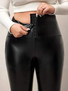 Enliva Plus Size Women Slimming PU Leather Leggings, Valentine's Day, Love, Gift, Romance, Happy Valentine's Day,2026,New Year - Black - View 2