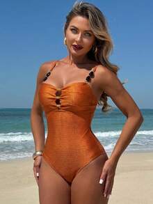 Swim Vcay 1pc Elegant Solid Color One-Piece Swimsuit For Women - Orange - View 5