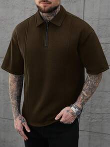 Manfinity CasualCool 男士拼接设计 Polo 衫，时尚百搭，适合日常穿着 - 棕色 - 查看 4