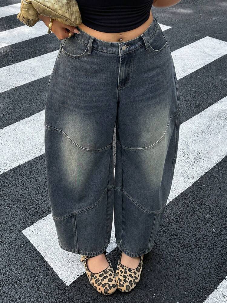 Dazy Plus Vintage Washed Distressed Baggy Flare Jeans, Streetwear Style, All Season