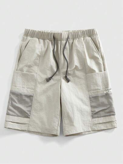 ROMWE MEN 男士夏季休闲时尚街头日常通勤抽绳腰网眼拼接撞色短裤