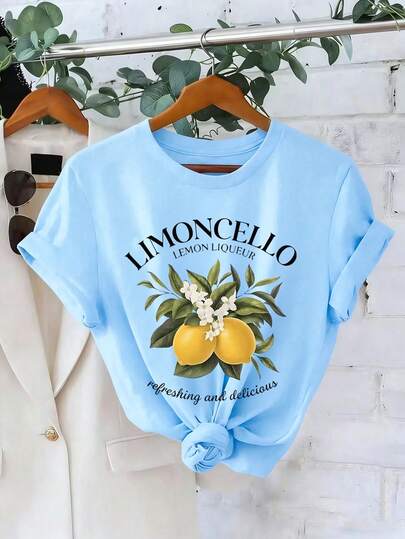 EMERY ROSE 柠檬字母印花短袖圆领T恤 - 柔软透气，微弹力，适合夏季和春季的休闲上衣
