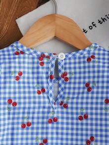 Souflis Souflis Bộ đồ 2 món mùa hè dễ thương cho bé gái: váy và mũ beret kẻ caro đỏ in hình quả anh đào, họa tiết kẻ caro cổ điển với kiểu dáng thời trang, phù hợp cho bé mặc ở nhà, mặc hàng ngày, đi chơi, du lịch và nghỉ mát, một bộ trang phục đáng yêu thu hút ánh nhìn. - Màu xanh lam - Xem 9
